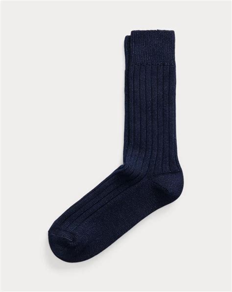 Check Cotton Blend Socks in Indigo 